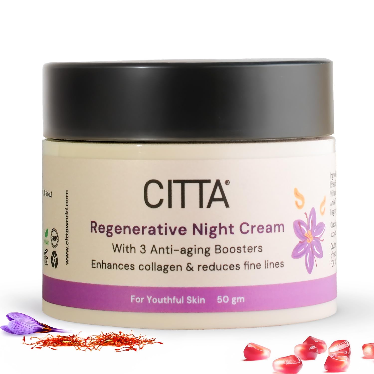 CITTA Regenerative Anti-Aging Night Cream with Retinol - Anti-Aging Cream with Kumkumadi & Ashwagandha - Boosts Collagen, Corrects Wrinkles & Fine