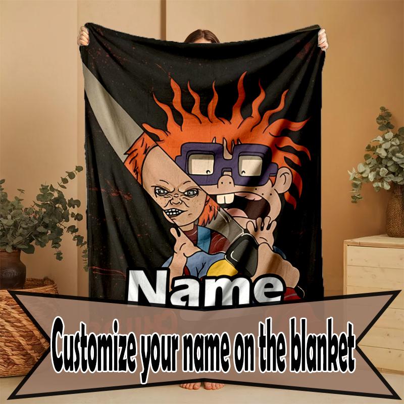 Custom Name Personalized Bride of Chucky Print Blanket, Home Decor, Bedroom, Sofa, Camping, Couch, Gifts for Birthday Christmas