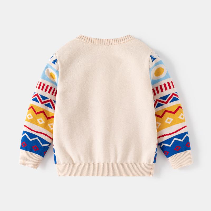 Kid Spring Fall Jacket Knitted Cardigan Sweater Multicolour Rhombus Children Clothes Baby Knitwear Double-layer Cotton Outerwear