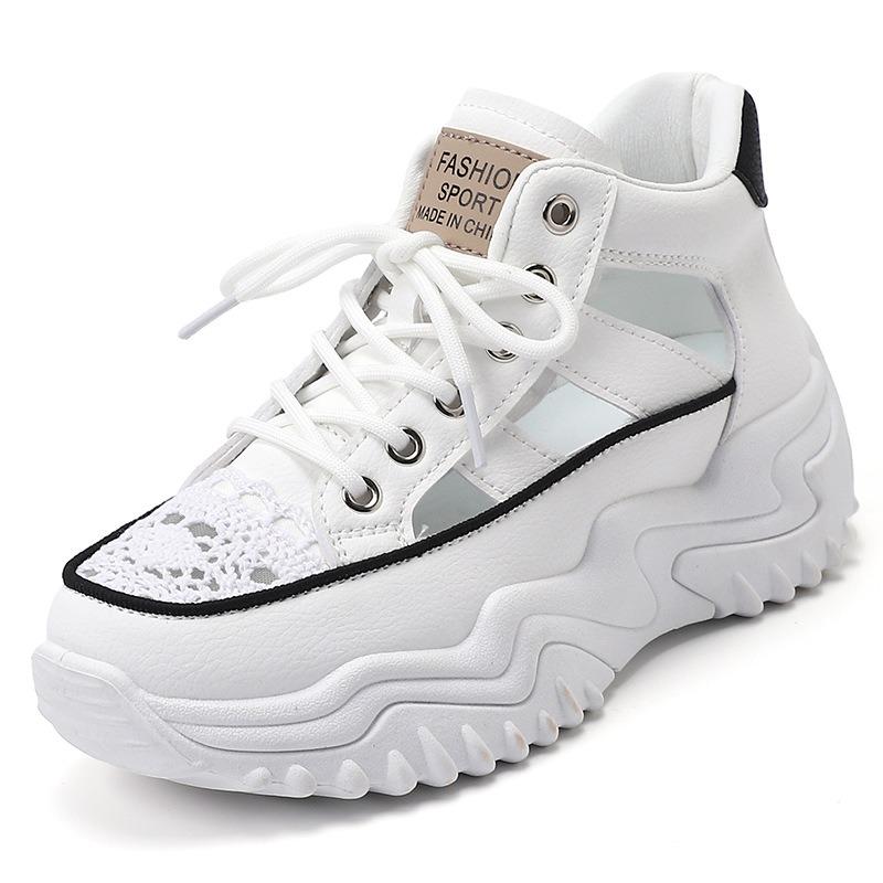 Sommer Neue ausgehöhlte weiße Schuhe für Studentinnen Atmungsaktive Freizeitschuhe mit dicken Sohlen