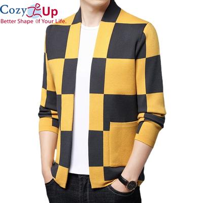 Stil britanic de toamnă nou tricotat cardigan pulover Trend Brand Fashion Plaid Cardigan Palton Bărbați Timp liber Galben Albastru Pulovere pentru bărbați