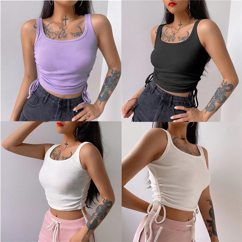 Fashion Sexy Women's Pleated Sling Short Short Vest with Umbilical Strap Bottoming Top