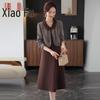 Middle-Aged Women's Plaid Dress & Jacket Set