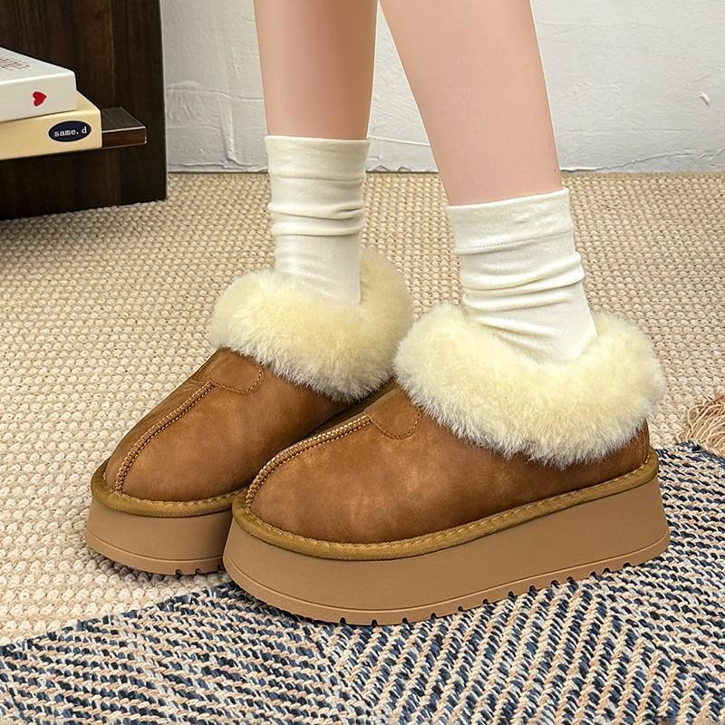 New handmade thickened one-pedal cotton shoes fluffy shoes thick-soled fur integrated snow boots women s winter velvet 40 коричневый 3990₽