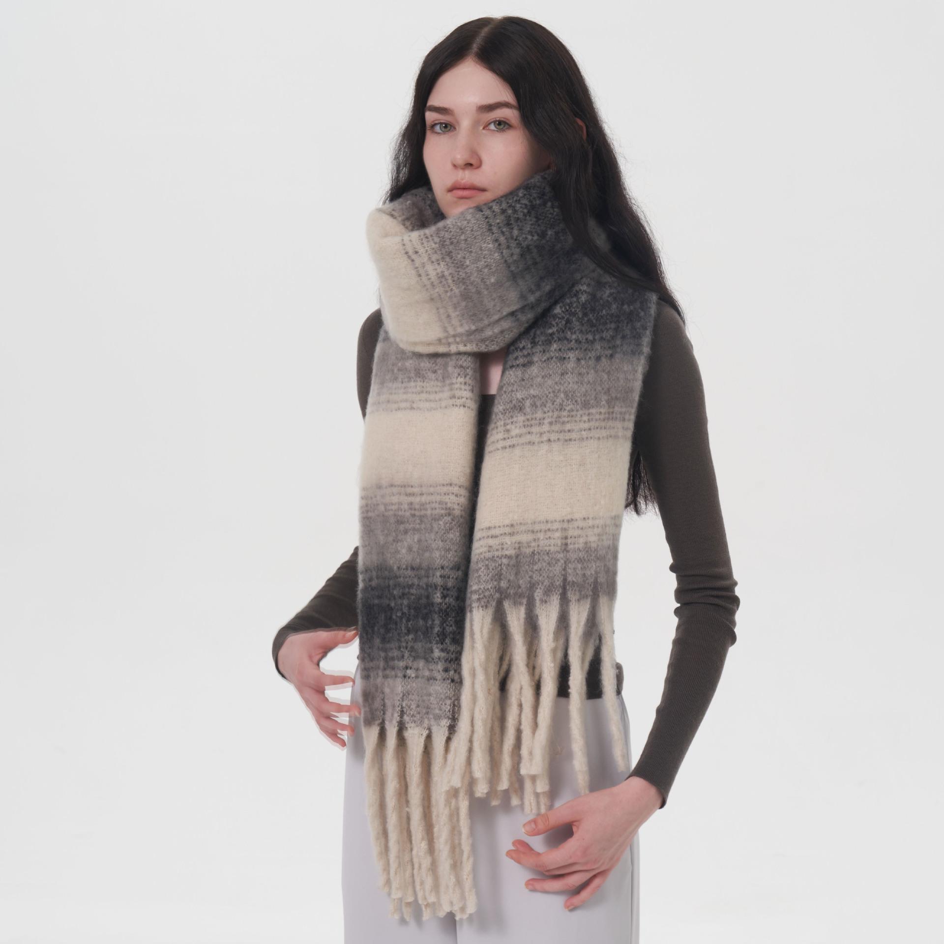 

Imitation cashmere plaid women s winter enlarged and widened 50cm color matching warm and comfortable striped plaid fringed scarf shawl