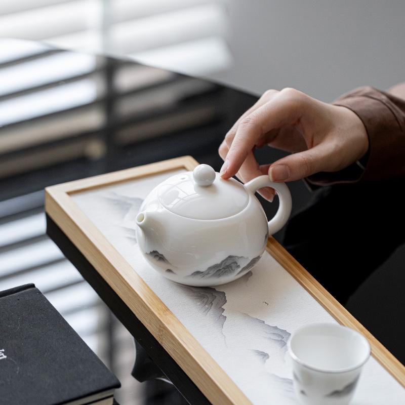 Xi Shi Jade Porcelain Teapot - Ink Wash Style Ceramic Pot for Women's Boutique Kung Fu Tea Set.