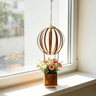 Pot de Fleurs de Jardin Unique Jardinière Métallique Décorative Pot de Fleurs Ballon à Air Chaud Vintage Pot de Fleurs en Fer Patine Rouillée Pot de Fleurs Suspendu pour Patio