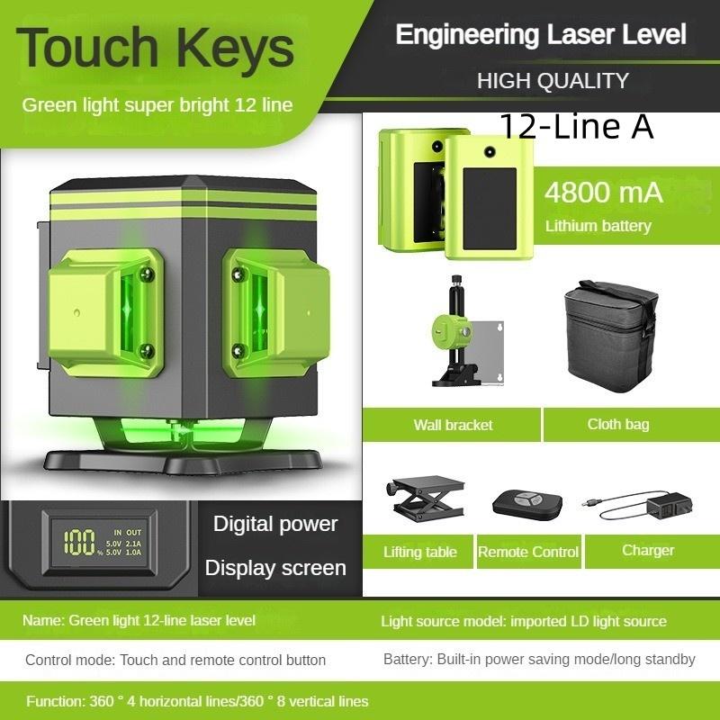 4D 12/16 Line New Green Light Laser Level Portable Self-Leveling Spirit Level 360° Horizontal and Vertical Cross Laser Projector