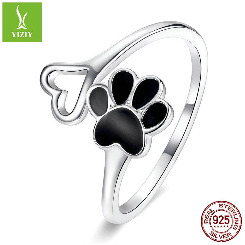 S925 Silver Open Ring Collection Picture Wing Paw Print Adjustable Ring Ring