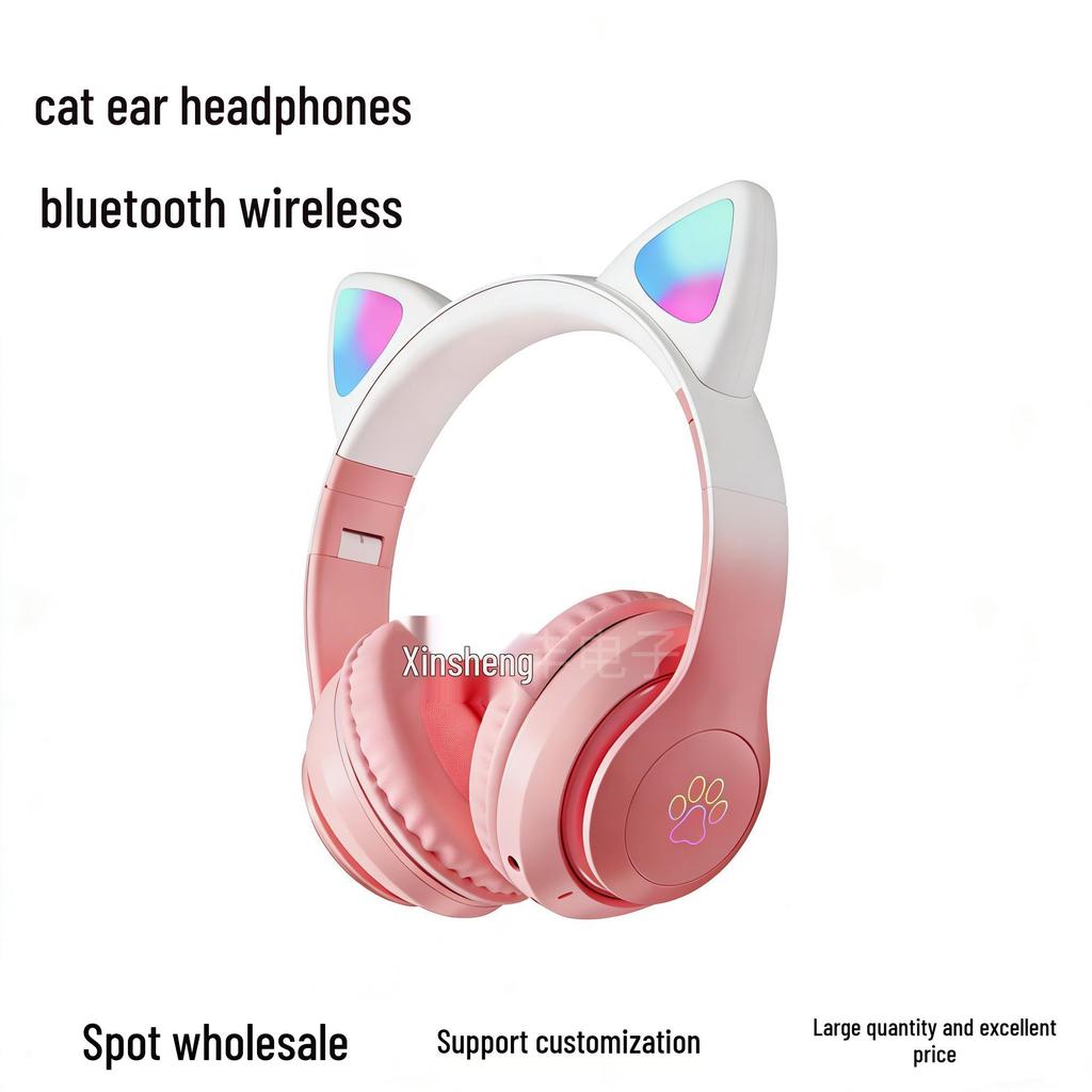 Popular Gradient Cat Ear Bluetooth Headphones, Cute & Trendy, with Long Battery Life for Wireless Sports & Gaming.