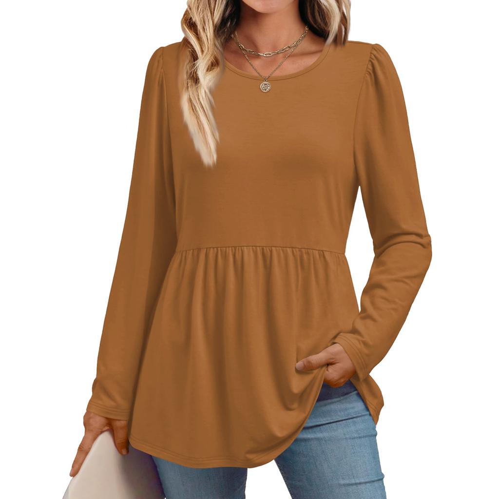Women's Casual Fashion Long Sleeve Shirt Solid Color Tunic Top