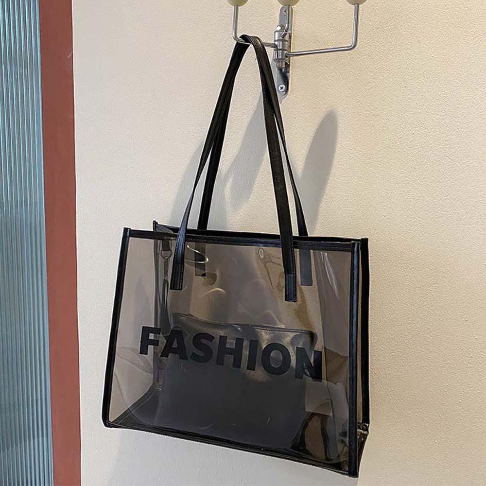

2 шт./набор Сумка-тоут из прозрачного ПВХ большой вместимости Элегантные композитные сумки-тоут из ПВХ для путешествий чёрный