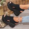 Height-Increasing Fly Weave Sandals Women'S Outdoor Summer New Fish Mouth Wedge Thick Sole Petite Athletic High Heel Sandals, Women Shoes