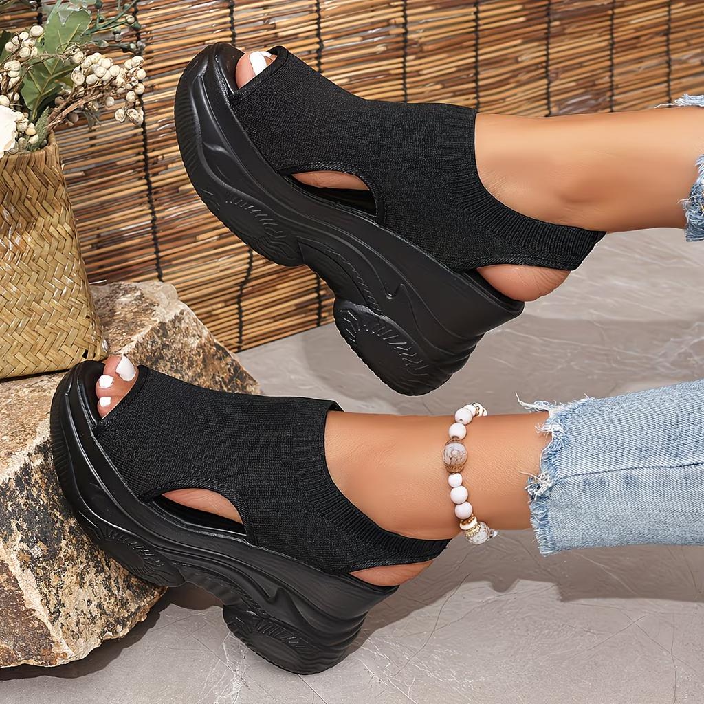 Height-Increasing Fly Weave Sandals Women'S Outdoor Summer New Fish Mouth Wedge Thick Sole Petite Athletic High Heel Sandals, Women Shoes