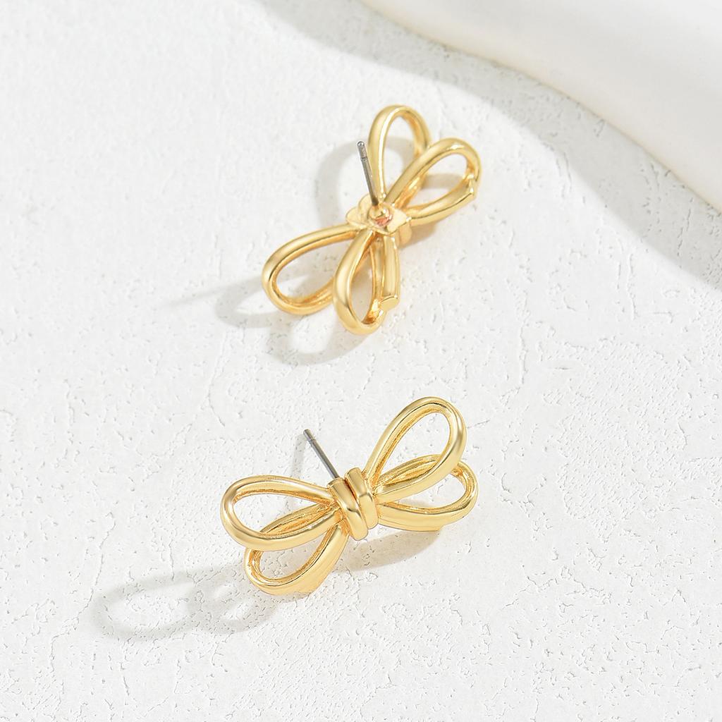 Sweet Korean Version Korean Bow Earrings Personalized Hollow Multi-layer 18K Gold Stud Earrings Versatile Internet Celebrity Earrings