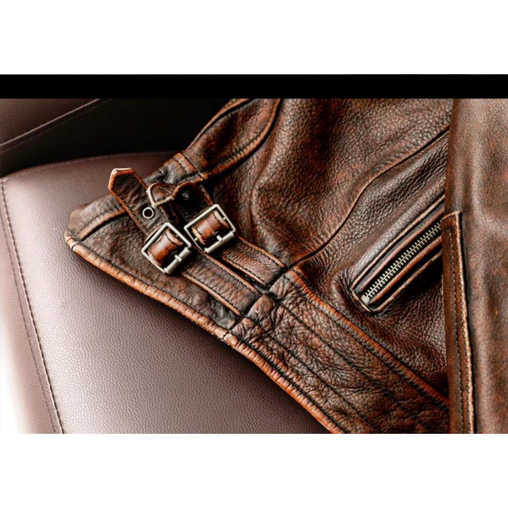Tamanho chinês Homens Jaqueta de couro genuíno Vintage Marrom 100% Couro de vaca Casaco Homem Slim Moda Motociclista Roupas Tamanho asiático S-6XL M697