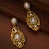 French Retro Premium Chinese Style Pearl Alloy Earrings Electroplated Oval Ear Needles