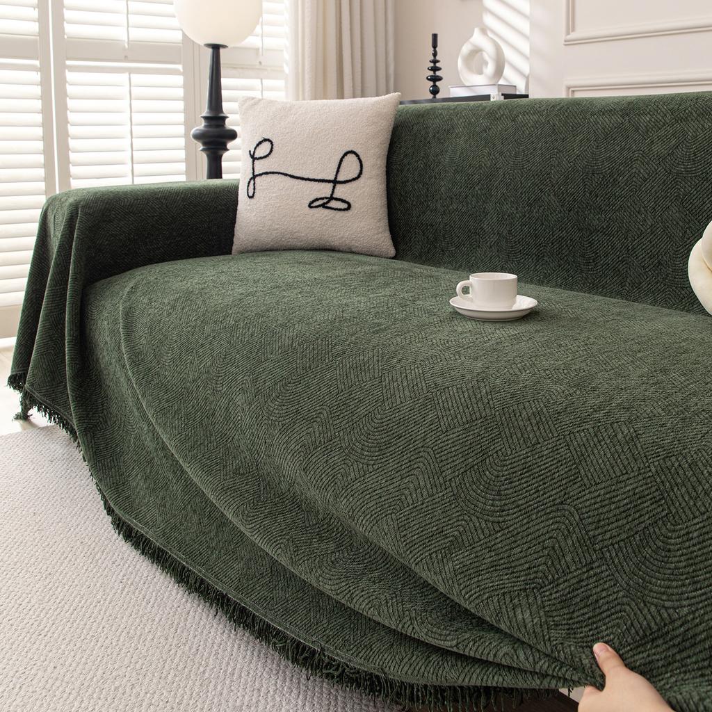 Solid Color Chenille Sofa Cover Modern Minimalist Full Coverage Slipcover Blanket