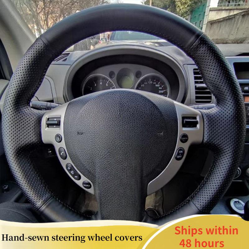 Кожаная оплетка на руль автомобиля для Nissan QASHQAI X-Trail Nissan NV200 Rogue, сделай сам Black Thread