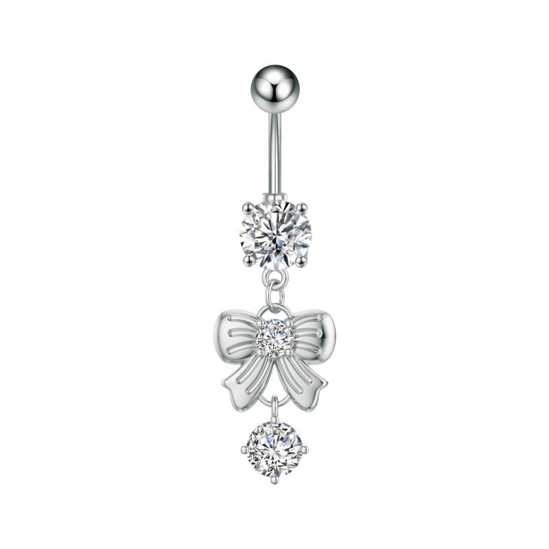 Heart Bow Pendant Belly Button Ring For Women Girls Body Piercing Stainless Steel Navel Ring Beach Jewelry