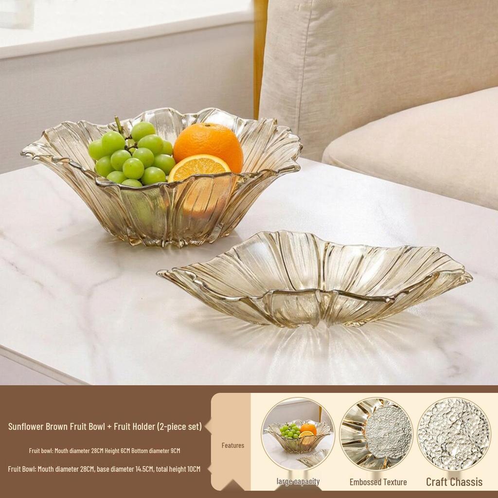 Sonnenblumen Kristallglas Obstschale – Modernes Wohnzimmer-Mittelstück für Salate, Snacks, Trockenfrüchte und Süßigkeiten.