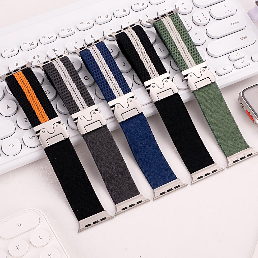 Nylon Watch Band for Apple Watch Series 10 Ultra 9 8 7 SE 6 5 4 3 2 1 46mm 49mm 45mm 44mm 42mm Stripe Design Parachute Buckle Strap