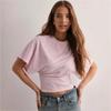 Women's Solid Color Crew Neck Batwing Short Sleeve Cropped T Shirt Casual Loose Fit Basic Blouse Top