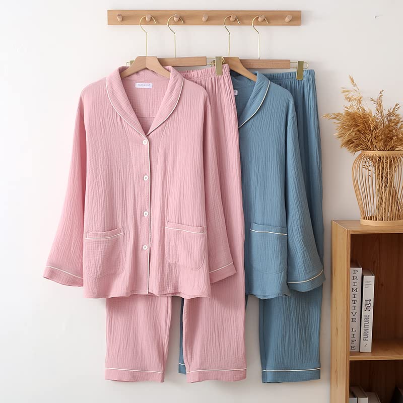 Yume Gauze Star Marshmallow Comfortable Perfect Gift for Day or Day Cherry Blossom Pajamas, Double-Layered Pajamas, 100% Cotton, Pattern, Cotton,