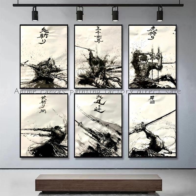 Anime One Piece Zoro Poster Stampa HD a Inchiostro Pittura su Tela Arte Murale Adatto per Caffetteria Decorazione Parete Casa Quadro Regalo