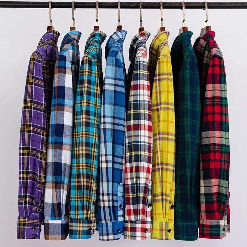 Herbst Dickes Flanellhemd Karomuster Hemden Standard-Passform Für Herren Langarm Reine Baumwolle Mode Einzelnes Aufgesetztes Taschendesign Jung