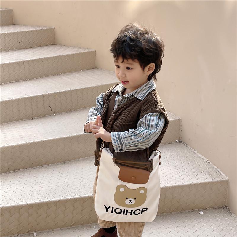 Adorable Kids Bear Pattern Gingham Tote Bag Stylish Springtime Crossbody For Girls