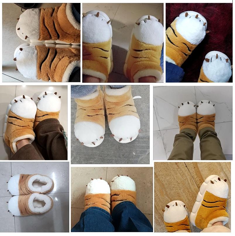 Fashion New adorable tiger paw slippers men's winter furry booties indoor outdoor pull on shoes man warm ankle boot slipper animal claw
