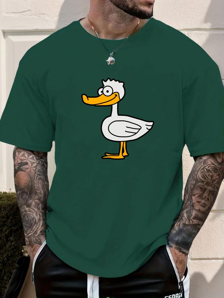 Mens Casual Tshirt Cartoon Duck Print Short Sleeve Round Neck Breathable Soft Oversized Fun Daily Wear Tee