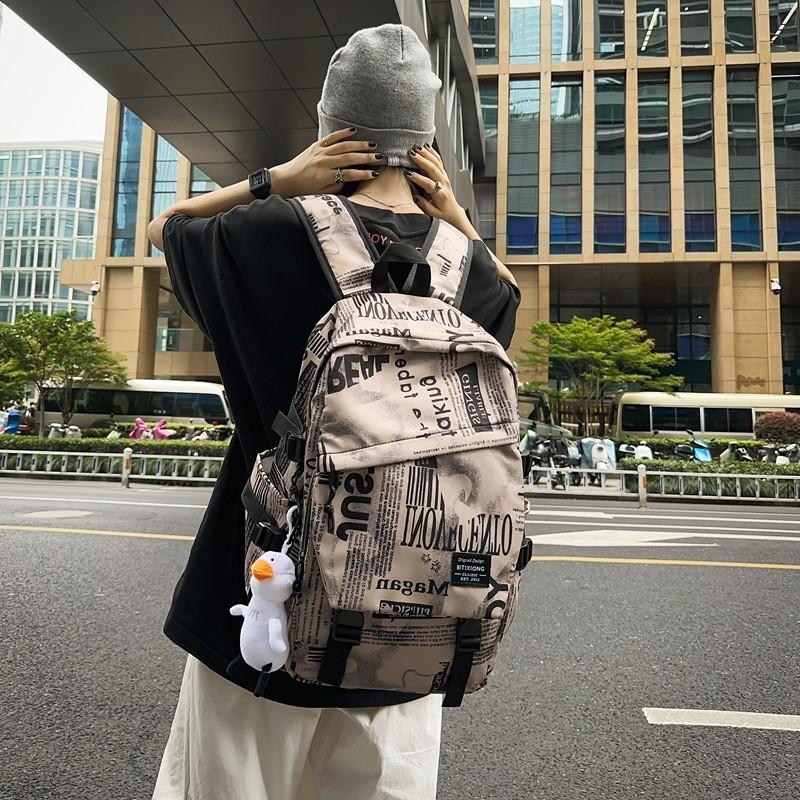Letter Unisex Graffiti Backpack With Multiple Pockets For School And Campus