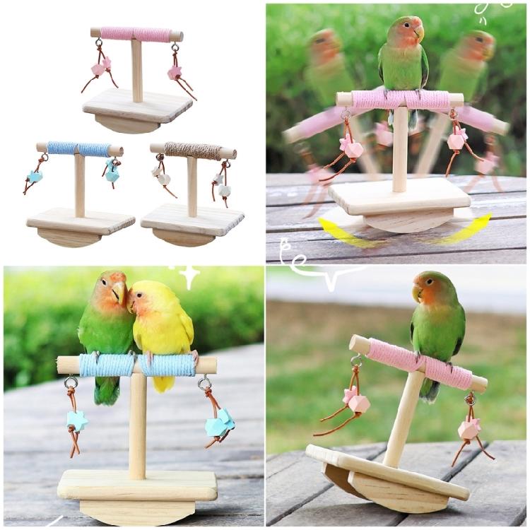 Fun Bird Rocking Stand Perch Toy With Rope Covering And Natural Wood Hanging Tearing Block for Parrots Entertainent