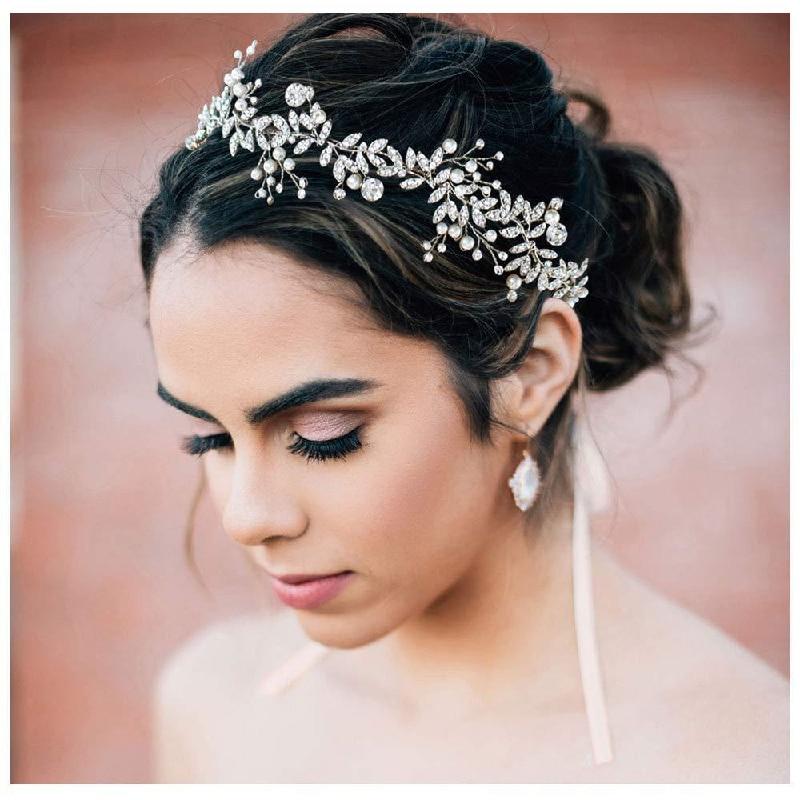 1pcs Silver-plated Hair Bands Ladies Luxury Wind White Handmade Crystal Headdress Wedding Garland