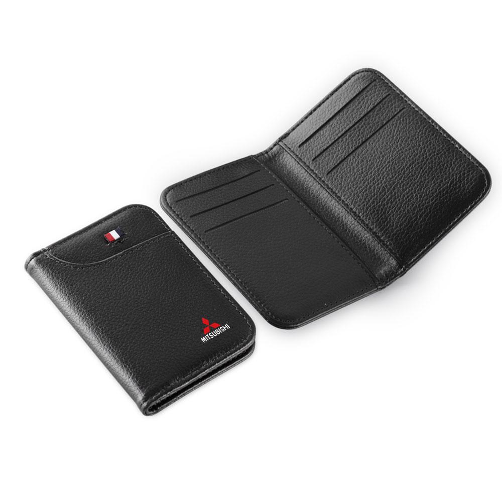 Car Emblem Soft Wallet Leather Mini Credit Card Purse Portable Wallet For Mitsubishi Ralliart Lancer Outlander Competition Colt