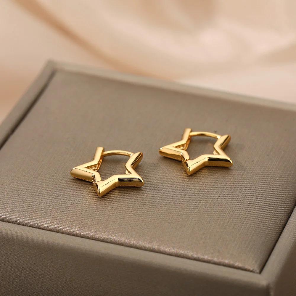 925 Sterling Silver Star Hoop Earings For Women Trend New In Luxury Gold Color Earrings Ear Jewelry Gift Pendientes