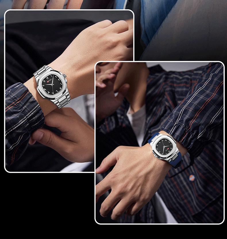 OFNS Men's Double Dial Quartz Square Watch - 30M Waterproof with Arabic Numerals, Ideal for Casual and Business Wear