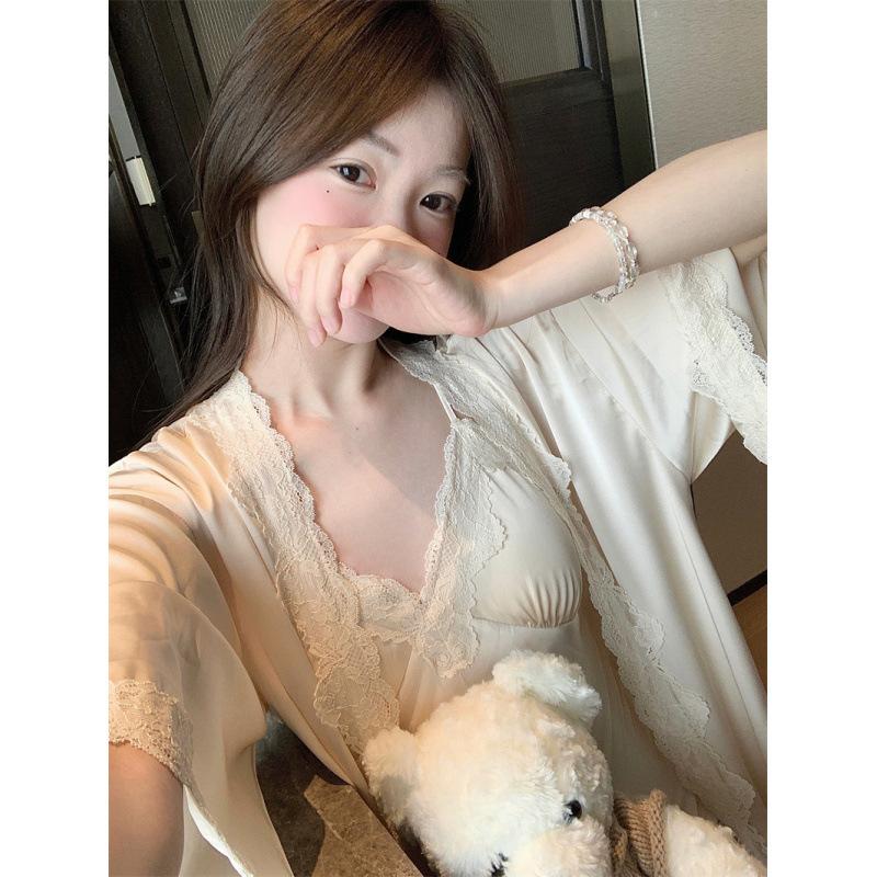 

Сексуальная пижама женская Ледяная лента Накладка на грудь Подтяжки Пижама Пижама Длинная Выше колена Стиль Чистого желания Премиум Новая одежда для дома M