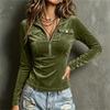 Women's Casual Velvet V Neck Long Sleeve Top
