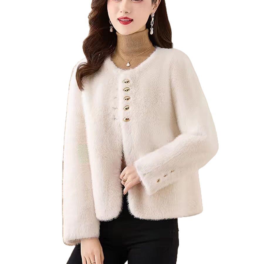 Light imitation mink autumn and winter fashion casual European mink fleece round neck fur jacket mink fleece short temperament