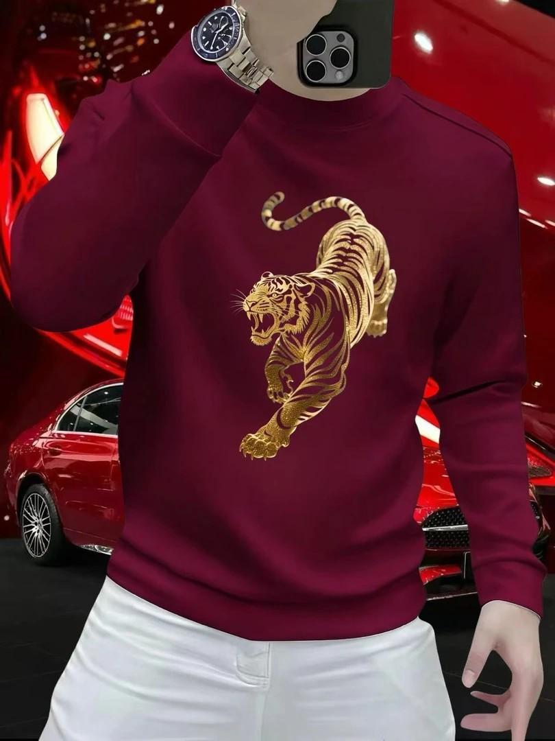 

Men s Autumn/Winter Fierce Tiger Print Round Neck Sweatshirt – Trendy Long Sleeve Casual Layer L