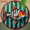 Vintage Blue Green Striped Flat Fish Metal Tin Sign Country Kitchen Retro Decor