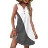 Ladies' Fashionable Retro Color Block Patchwork Printed V-neck Button-down Pocket Vest Dress Beach Vacation Summer Dress
