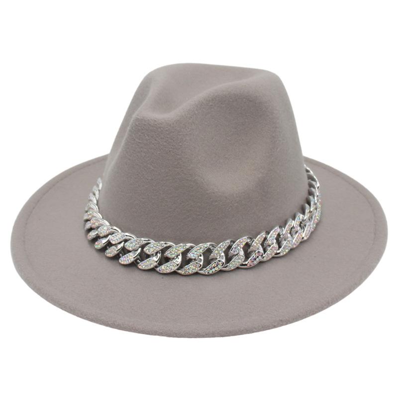 Bright Diamond Acrylic Chain Top Hat Jazz Hat Big Eaves Concave Photo Felt Hat