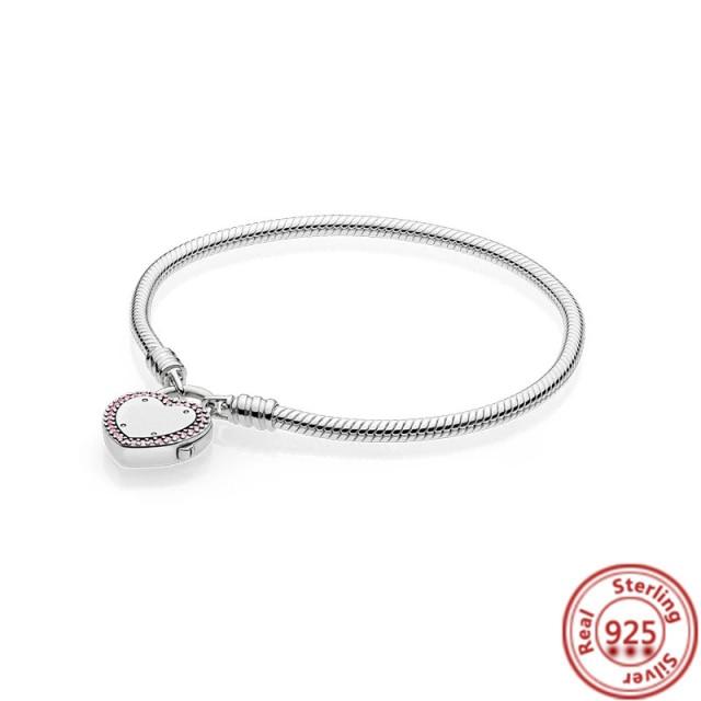 

925 пробы стерлингового серебра змея цепи цветы синие волнистые слайдер браслеты подходят оригинальные брендовые подвески для женщин и девушек DIY изготовление ювелирных изделий 16cm