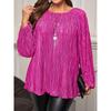 JPNTKY Women's Fashion Casual Solid Color Print O-Neck Long Sleeve  Blouses & Shirts