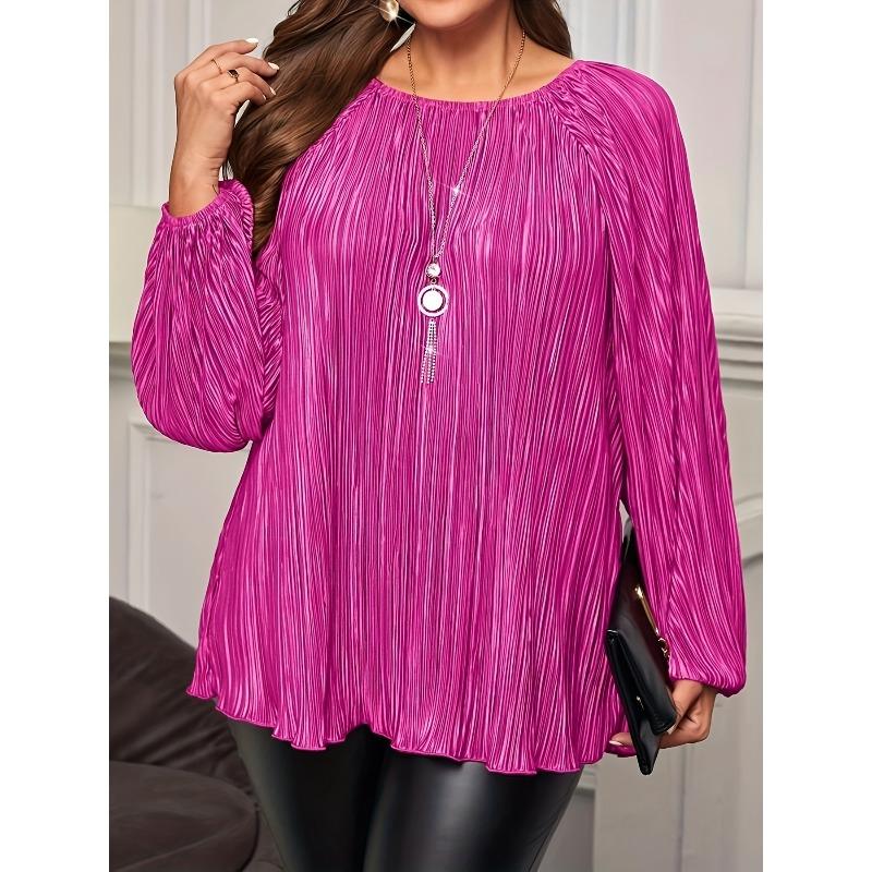 JPNTKY Women's Fashion Casual Solid Color Print O-Neck Long Sleeve  Blouses & Shirts