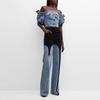 Herbst Europäischer Amerikanischer Stil Schwarz Blau Unregelmäßiger Patchwork Weiter Bein Laufsteg Jeans für Damen